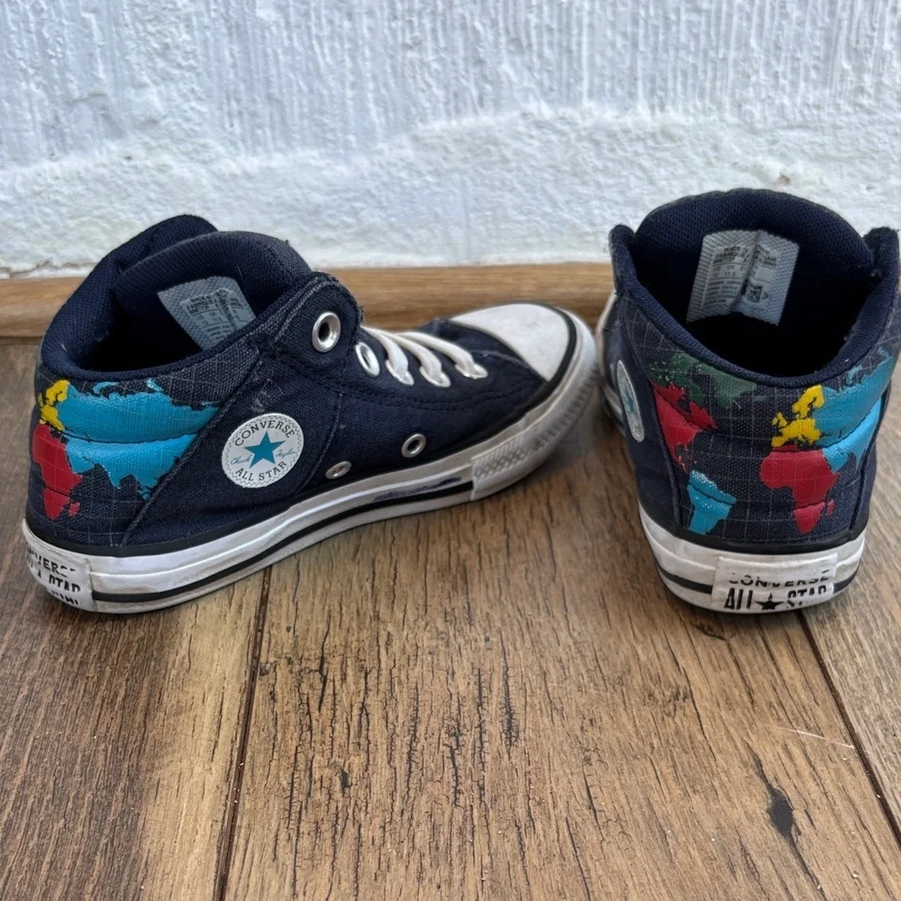 Converse Atlas Map Globe Kids' Navy High-Top Chucks Sneakers sz 12